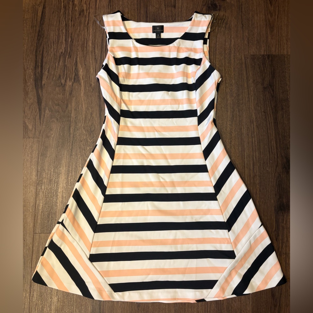 Worthington Black, White, and Peach Striped dress